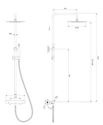 rysunek techniczny Y zestaw prysznicowy ścienny termostatyczny grafitowy Y1244SUGR