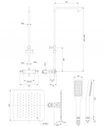rysunek techniczny Y zestaw prysznicowy ścienny termostatyczny chrom Y1244X/6/KCR