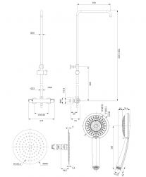 rysunek techniczny Y zestaw prysznicowy ścienny termostatyczny chrom Y1244X/6CR