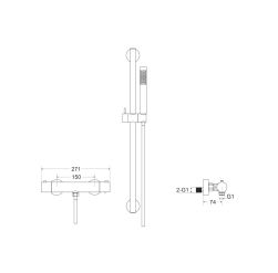 rysunek techniczny Veo zestaw prysznicowy ścienny termostatyczny chrom BP-VNTII-CH