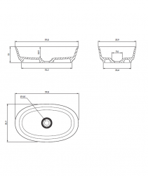rysunek techniczny Neo M+ umywalka nablatowa owalna 36x60 cm biały mat NEOUNBM