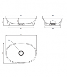 rysunek techniczny Classica M+ umywalka nablatowa owalna 40x61 cm biała CLASSICAUNBP