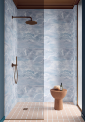 Łazienka, prysznic, brązowy zestaw podtynkowy, na ścianie płytki PAPER41 PRO – AZZURRA 50x100