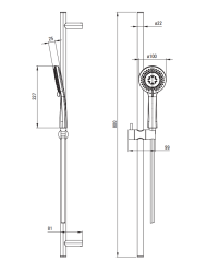 rysunek techniczny Deante Arnika Zestaw prysznicowy 3-funkcyjny z drążkiem złoty NQA_Z51K
