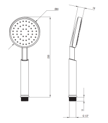 rysunek techniczny Deante Temisto Słuchawka prysznicowa 1-funkcyjna chrom XDCT0SCZ1