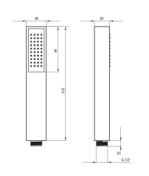 rysunek techniczny Deante Square Słuchawka prysznicowa 1-funkcyjna czarna XDCA5SGN1