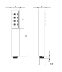 rysunek techniczny Deante Square Słuchawka prysznicowa 1-funkcyjna biała XDCA5SEN1