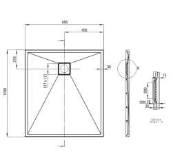 rysunek techniczny Deante Correo Brodzik granitowy prostokątny 100x90 cm szary KQR_S45B