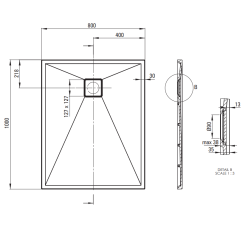 rysunek techniczny Deante Correo Brodzik granitowy prostokątny 100x80 cm szary KQR_S46B