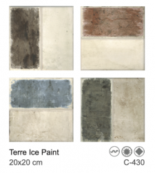 Grafika przedstawiająca różną kolorystykę płytki Terre Ice Paint 20x20