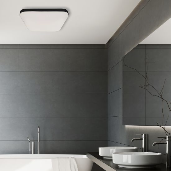 Łazienka, lampa sufitowa na środku pomieszczenia,  Plafon Nemo Black 17W PIR, ML7971