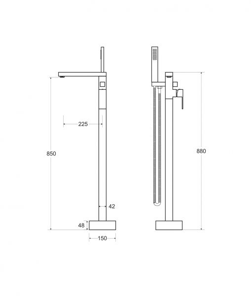 rysunek techniczny Varium bateria wannowo-prysznicowa wolnostojąca chrom BW-V-CH