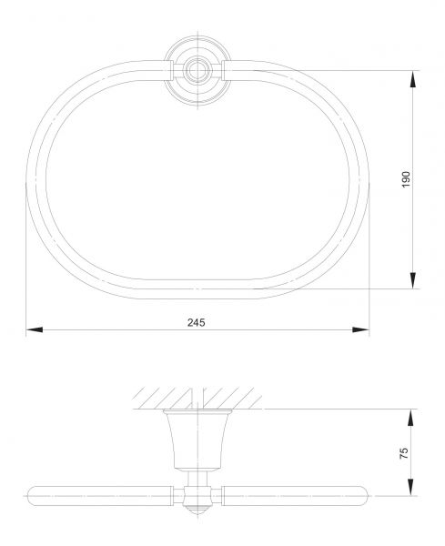 rysunek techniczny Art Line reling na ręcznik owalny chrom AL53230CR