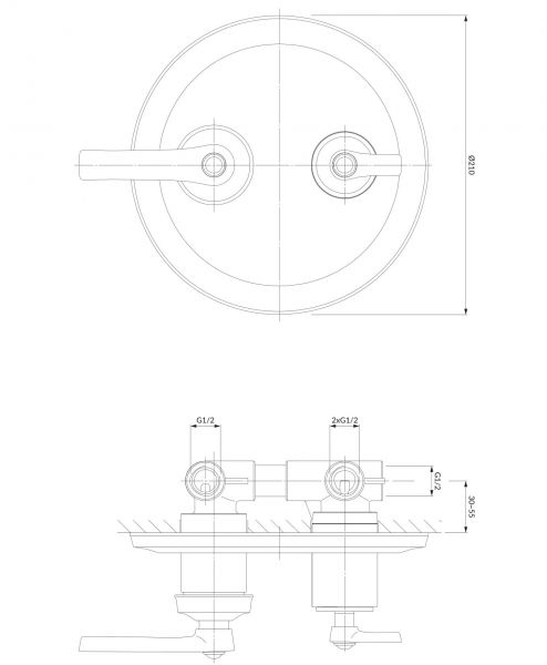 rysunek techniczny Armance bateria wannowo-prysznicowa podtynkowa chrom AM5237CR