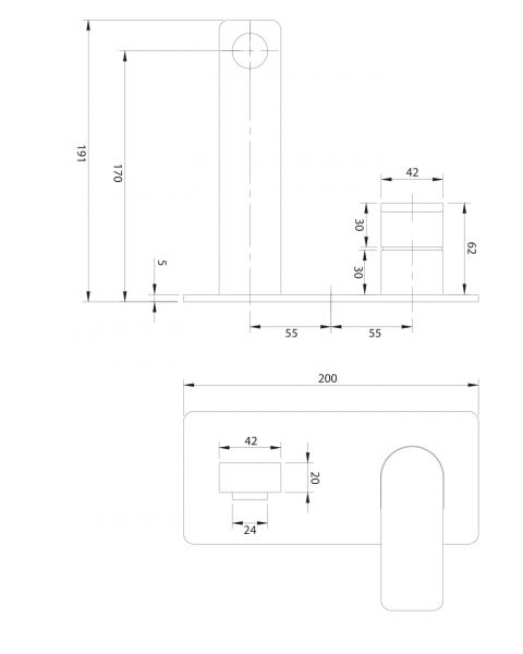 rysunek techniczny Baretti bateria umywalkowa podtynkowa chrom BA7815CR