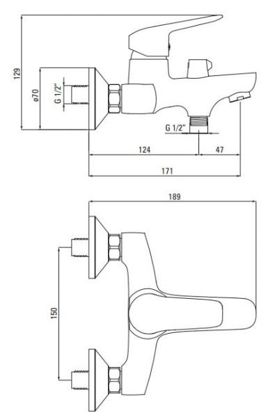 rysunek techniczny Boro bateria wannowo-prysznicowa ścienna czarna BMO_N10M