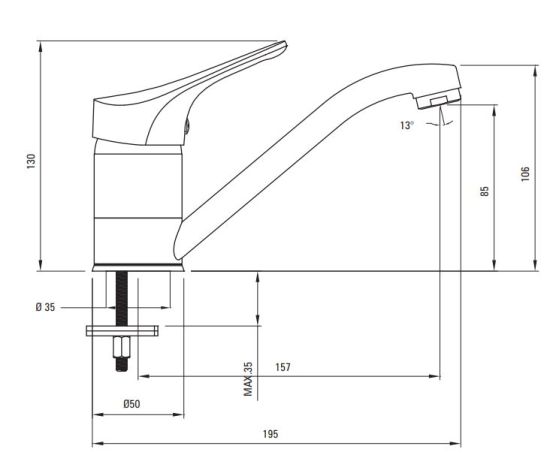rysunek techniczny Joko bateria umywalkowa stojąca chrom BOJ_026M