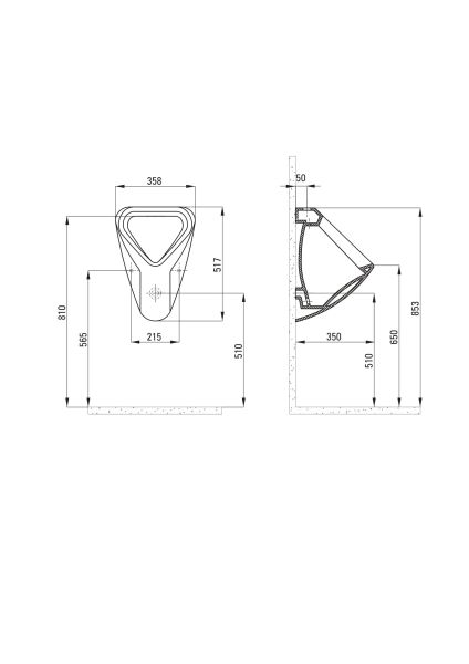 rysunek techniczny Peonia pisuar wiszący biały CDE_6P3W