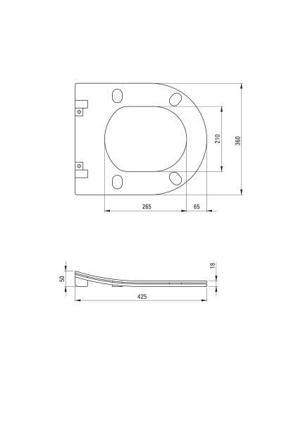 rysunek techniczny deski Peonia Zero zestaw WC podtynkowy 6 w 1 CDEN6ZPW