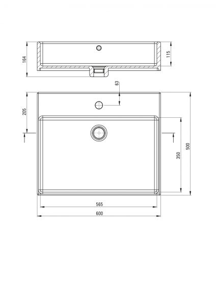 rysunek techniczny Temisto umywalka nablatowa/ścienna prostokątna 50x60 cm biała CDT_6U6S