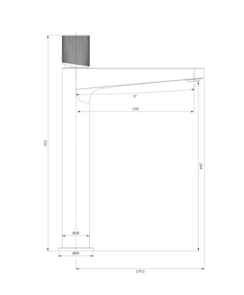 rysunek techniczny Contour bateria umywalkowa stojąca wysoka antracytowa CT8012AT