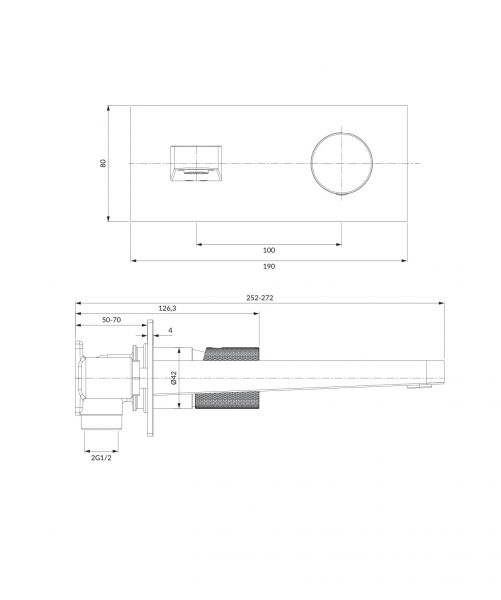 rysunek techniczny Contour bateria umywalkowa podtynkowa chrom CT8015CR