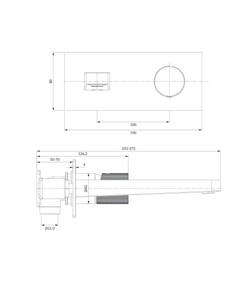 rysunek techniczny Contour bateria umywalkowa podtynkowa złoty szczotkowany CT8015GLB