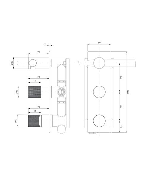 rysunek techniczny Contour bateria wannowo-prysznicowa podtynkowa złoto szczotkowane CT8035/1GLB