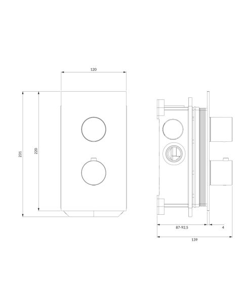 rysunek techniczny Contour bateria wannowo-prysznicowa podtynkowa termostatyczna złoty szczotkowany CT8036GLB