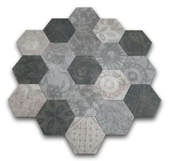 płytki heksagonalne szare grafitowe na podłogę argenta hexagon multi cold