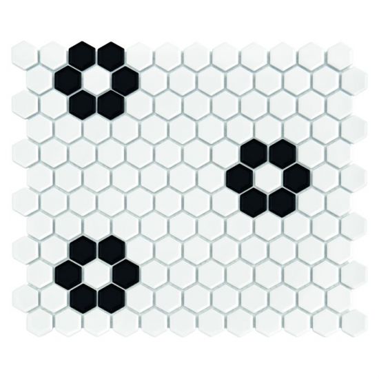 Mini Hexagon B&W Flower 26x30 mozaika dekoracyjna