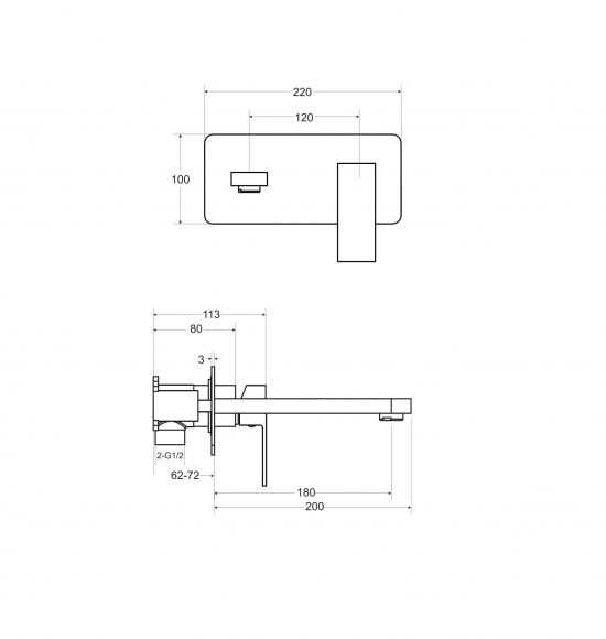 rysunek techniczny Modern/Varium bateria umywalkowa podtynkowa chrom BU-MVS-CH