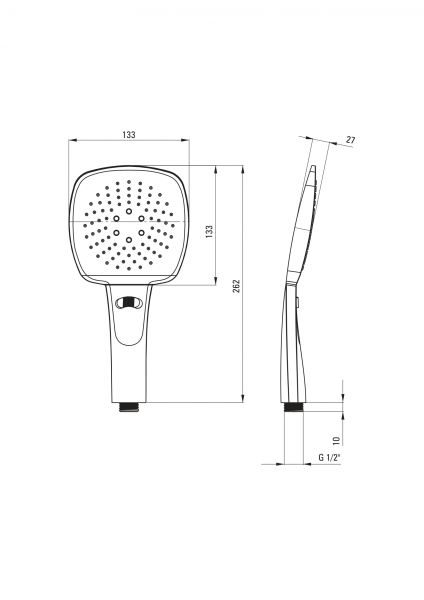 Deante rysunek techniczny słuchawki prysznicowej Corio zestaw prysznicowy ścienny chrom NAC_01EM