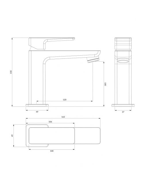 rysunek techniczny Parma bateria umywalkowa czarny mat PM7410BL