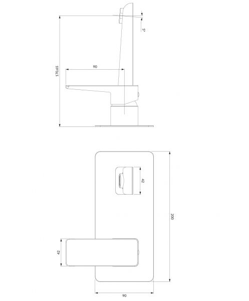 rysunek techniczny Parma bateria umywalkowa podtynkowa grafit PM7415GR
