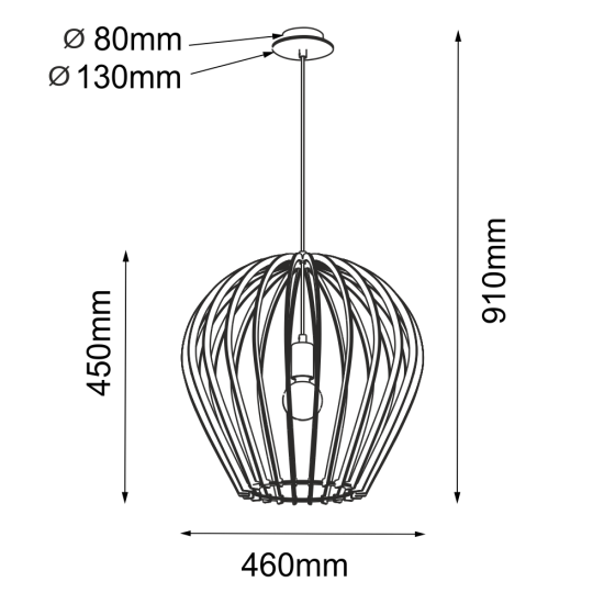 rysunek techniczny Antigo Lampa wisząca Bala - Naturalna sklejka (460 mm) 5016