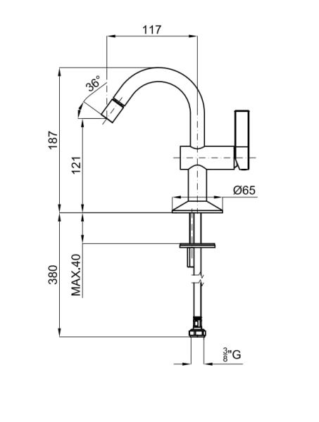 rysunek techniczny Lignage bateria bidetowa stojąca chrom 100238513