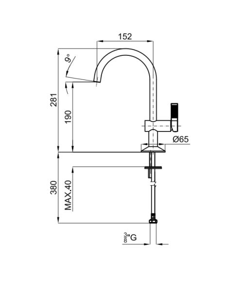 rysunek techniczny Lignage bateria umywalkowa stojąca chrom 100241772