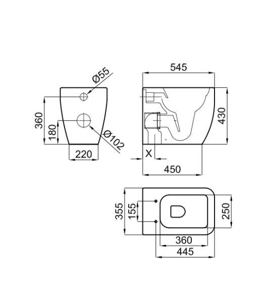 rysunek techniczny Lounge miska WC wisząca biały 100312634
