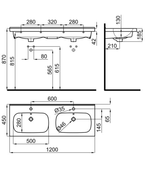 rysunek techniczny Nk Concept umywalka wisząca prostokątna 120 cm biały 100316717