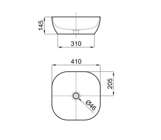 rysunek techniczny Slender umywalka nablatowa kwadratowa 41 cm biały 100255357