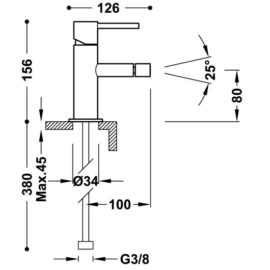 rysunek techniczny Study bateria bidetowa stojąca stal 06212001AC