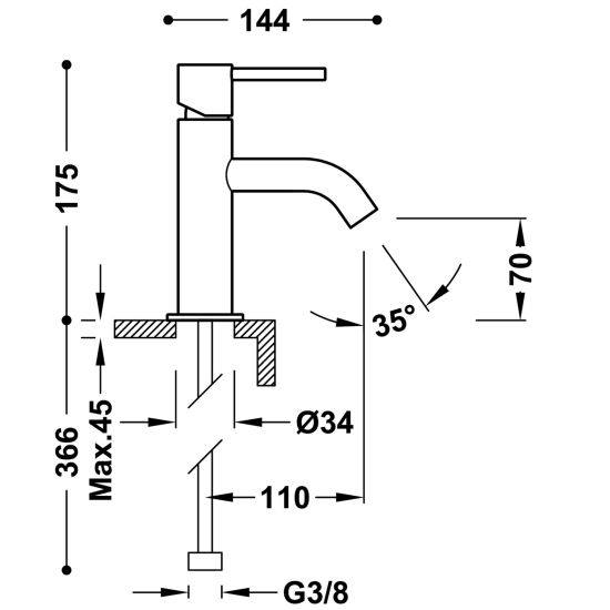 rysunek techniczny Study bateria umywalkowa stojąca chrom 26290301