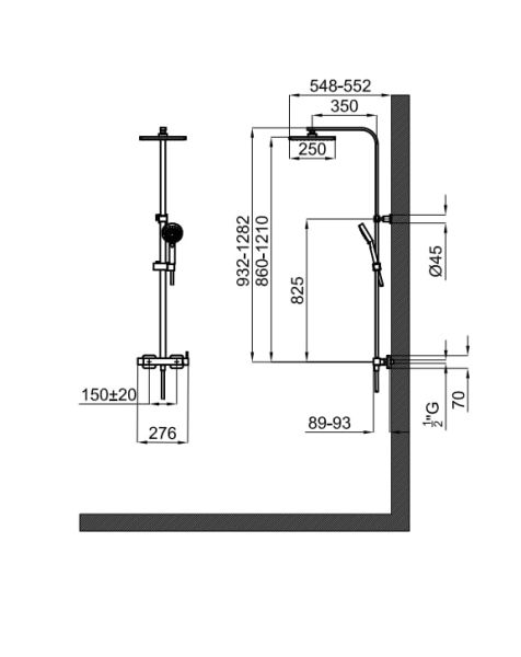 rysunek techniczny Tec Square zestaw prysznicowy z deszczownicą chrom 100220151