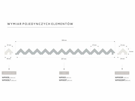 wymiary Lewe zakończenie panela ściennego Polyforce 3D WP003L Duna 270 cm