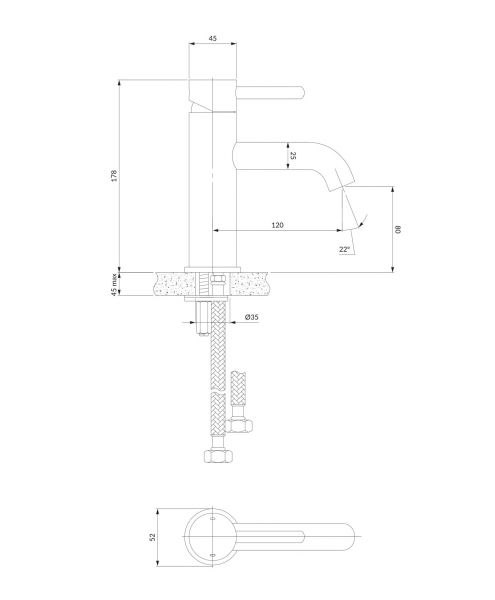 rysunek techniczny Y bateria umywalkowa stojąca 18 cm chrom Y1210STCR