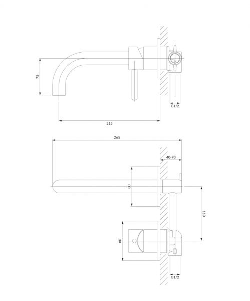 rysunek techniczny Y bateria umywalkowa podtynkowa chrom Y1215CR
