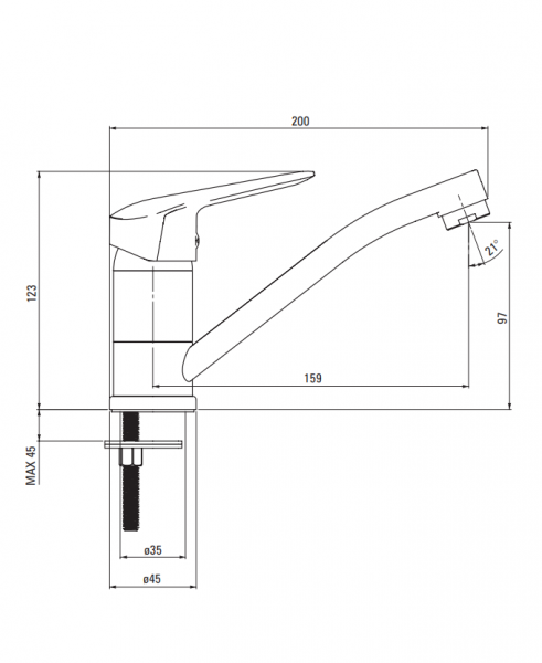 rysunek techniczny Boro bateria umywalkowa stojąca czarna BMO_N26M